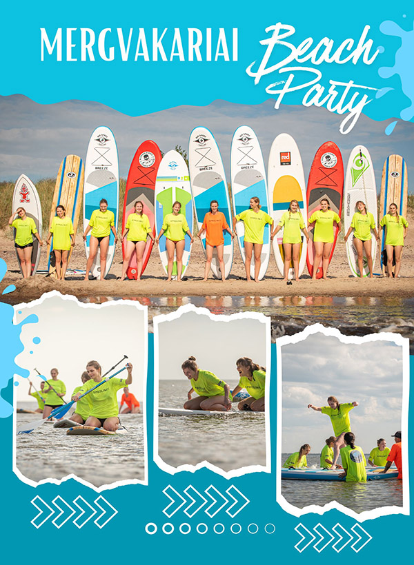 Mergvakariai ant irklenčių Surf Farm